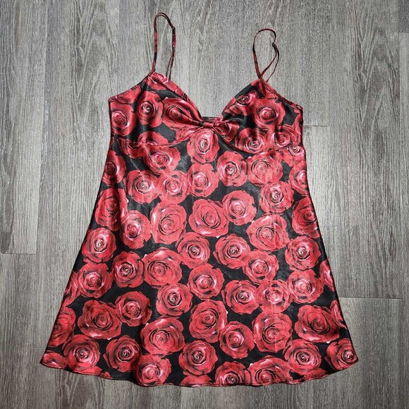 Vintage 90s romantic red roses slip dress ✦ night gown with a bow at the front ✦ - Picture 6 of 12